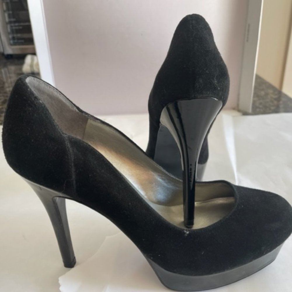 Black Suede and Patent leather pump heels